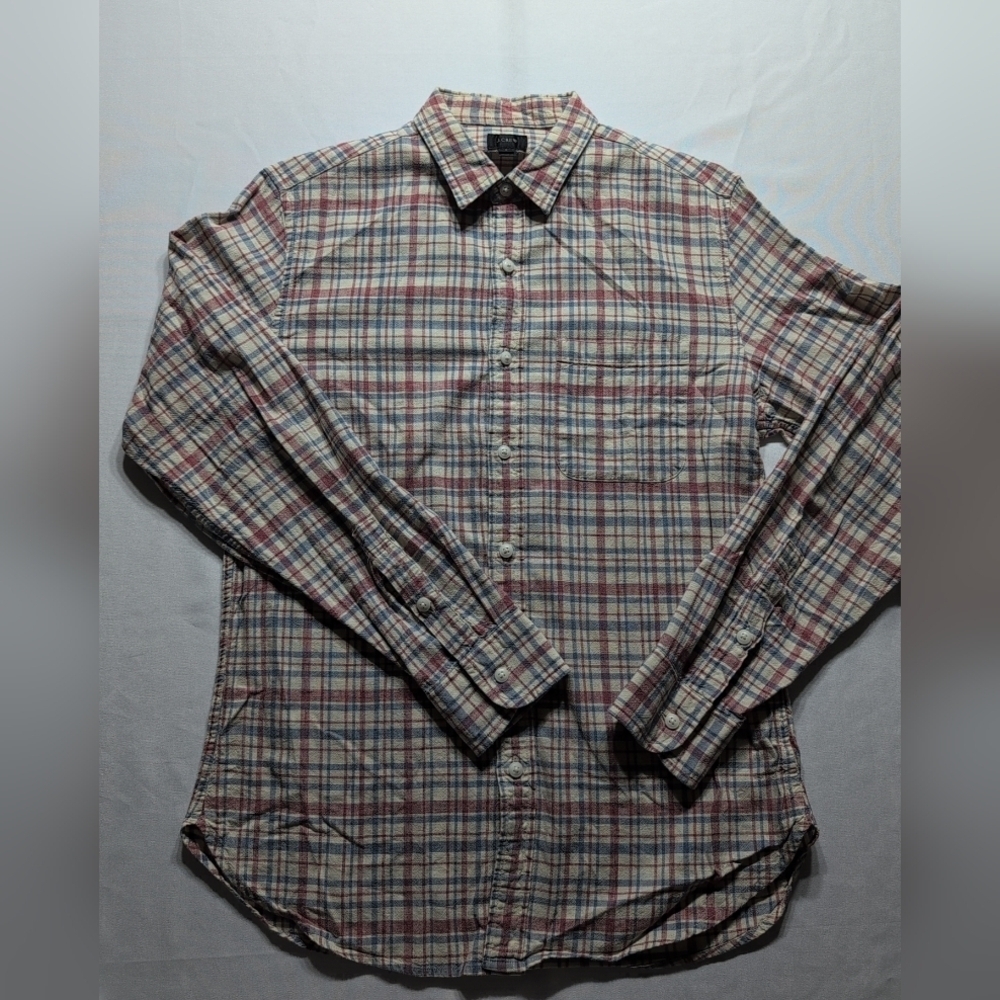 J. Crew Red and Blue Casual Button Down Shirt